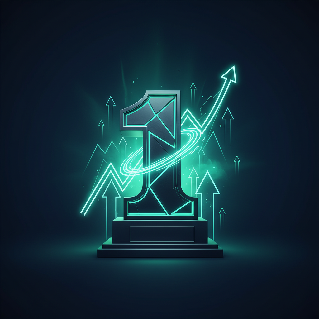 Visual van #1 ranking achievement: trophy badge met growth chart-lines