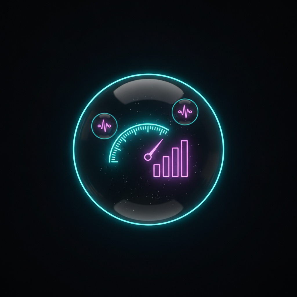 Glazen bol met een oplichtende meter en een stijgende grafiek, als beeld voor het meten van zichtbaarheid in AI-antwoorden